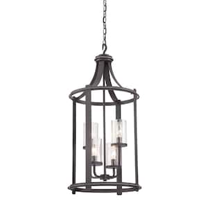 Palencia 4-Light Artisan Pardo Wash Pendant with Clear Seedy Glass Shade for Hall and Foyer