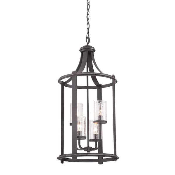Designers Fountain Palencia 4-Light Artisan Pardo Wash Pendant with Clear Seedy Glass Shade for Hall and Foyer