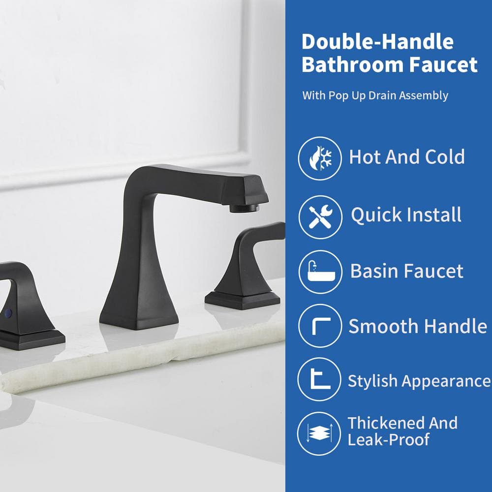 Matte Black Widespread Double Handle Bathroom Faucet with Pop-Up Drain