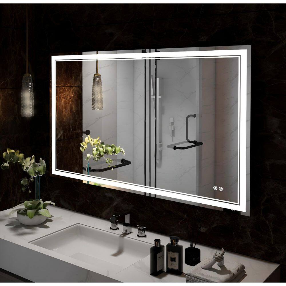 60 in. W x 36 in. H Rectangular LED Lighted Anti-Fog Dimmable Wall Mounted Bathroom Makeup Mirror in Silver price history on PriceWatchPro