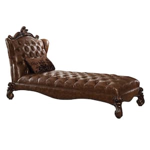 Versailles 2-Tone Light Brown PU and Cherry Oak Leather Chaise Set of 1