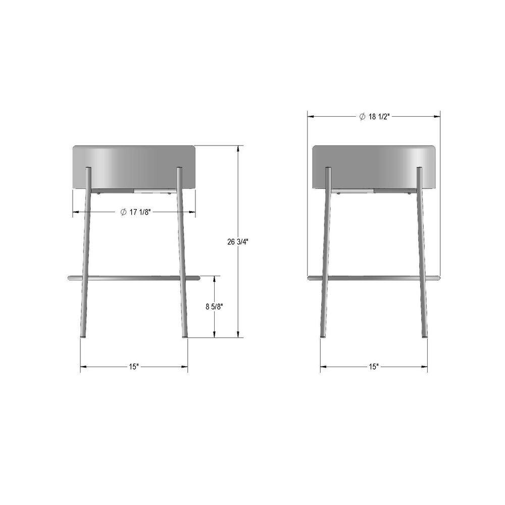 Clovis Greige Faux Leather and Grey Metal 26.75" Backless Counter Stool