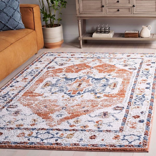 Luna 8 ft. x 10 ft. Ivory/Rust Distressed Ornate Area Rug