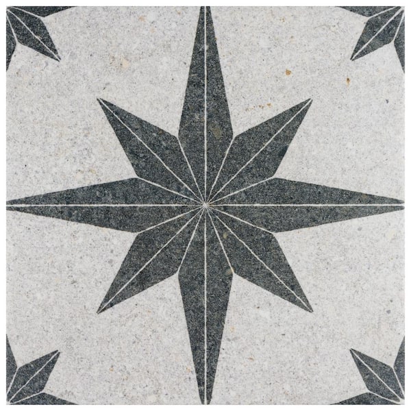 Merola Tile Compass Star White Stone 8 in. x 8 in. Porcelain Floor