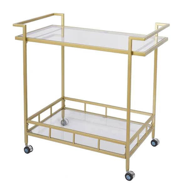 Unbranded Modern Gold Serving Cart with Glass Shelves