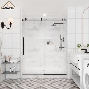 56-60 in. W x 76 in. H Sliding Frameless Shower Door in Matte Black with Clear Glass