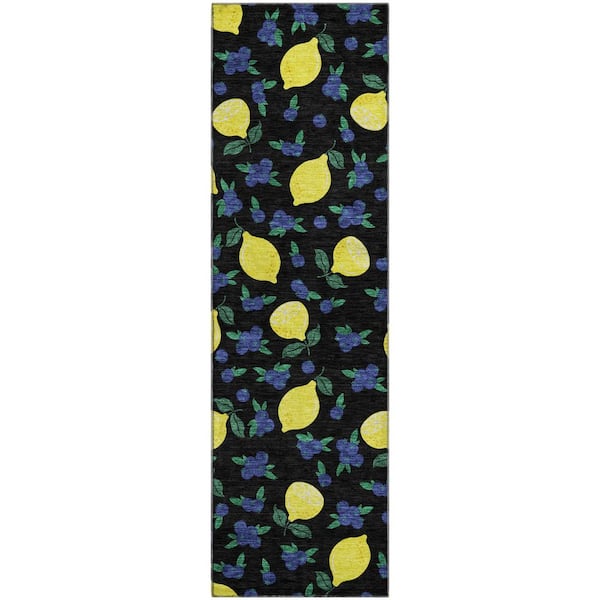 Mayfield Premium Machine Washable Abstract AMF2354 Black 2 ft. x 7 ft. Runner Rug