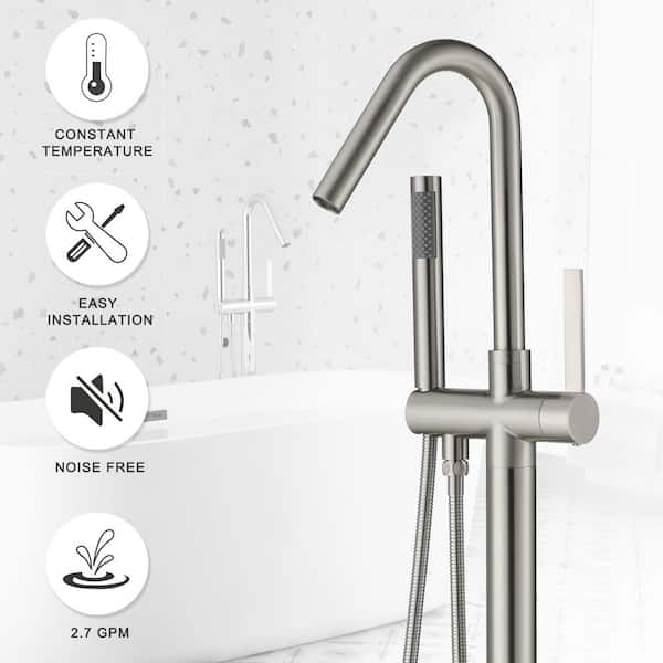 Dimakai Single Handle 1-Spray 2 GPM Wall Mounted Bathtub Faucet with Handheld Shower in Brush Nickle