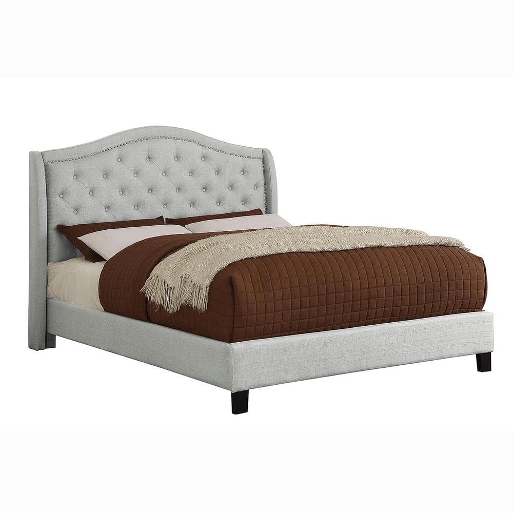 Dyevera Warm Gray Fabric Upholstered California King Platform Bed -  Furniture of America, IDF-7160CK