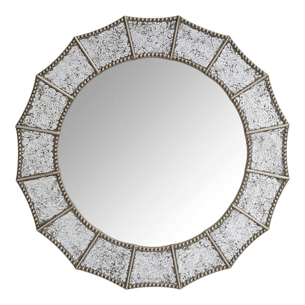 Papillon Silver Intricate Design Round Wall Mirror 96 x 96 CM