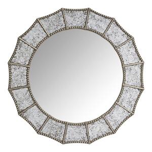 Medium Round Silver Antiqued Glam Mirror (32 in. Diameter)