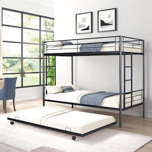 Twin Over Twin Black Metal Seperable Bunk Bed with Trundle