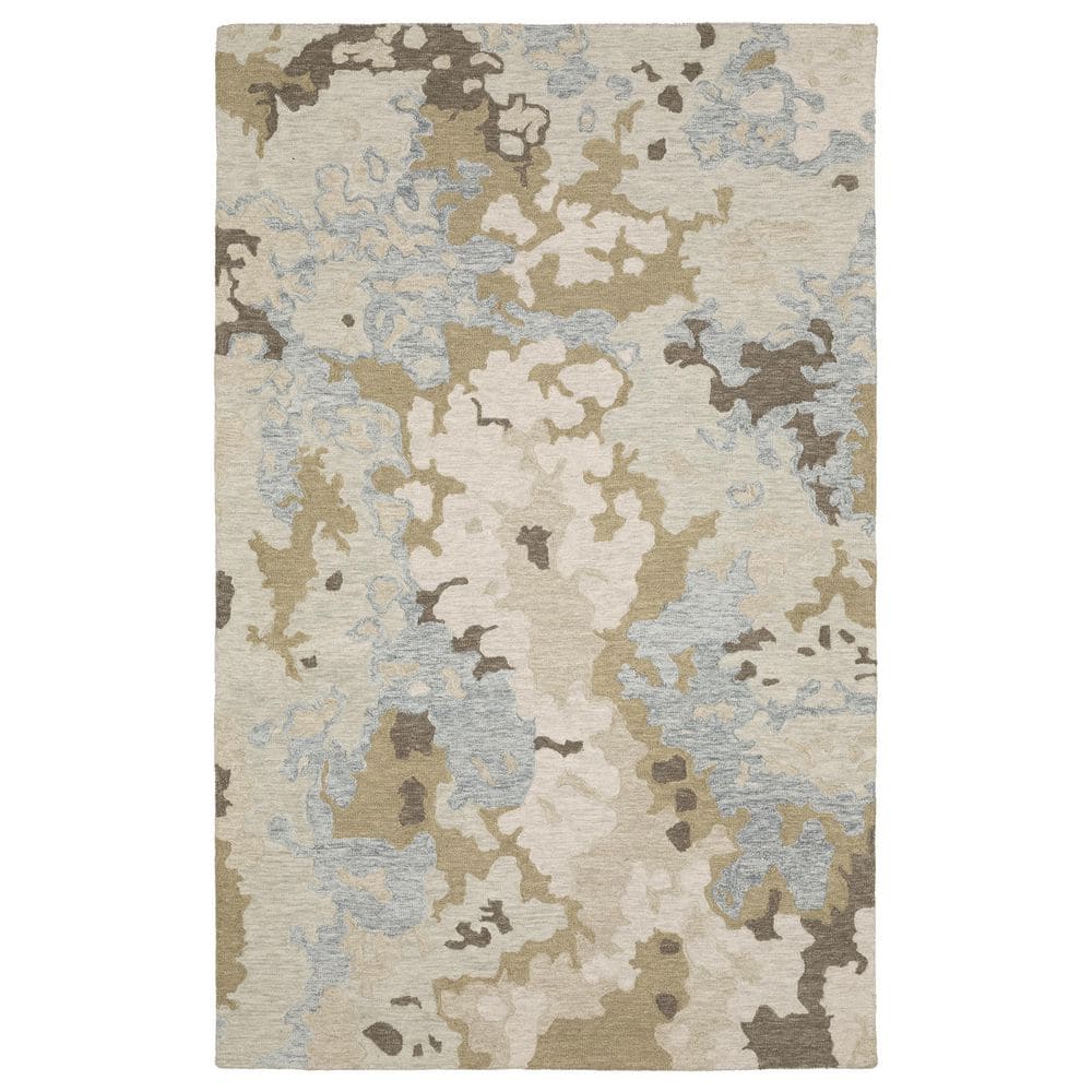 Keenan Beige/Blue 5 ft. x 8 ft. Layered Abstract Wool Mixed-Pile Hand-Tufted Indoor Area Rug price history on PriceWatchPro
