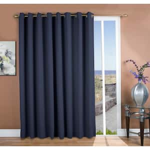 Blue Polyester Solid 112 in. W x 84 in. L Grommet Blackout Curtain