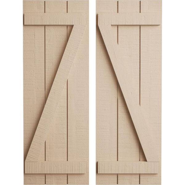 Ekena Millwork 16.5 in. x 32 in. Timberthane Polyurethane 3-Board Joined Board-n-Batten Rough Cedar Faux Wood Shutters w/Z-Board Pair