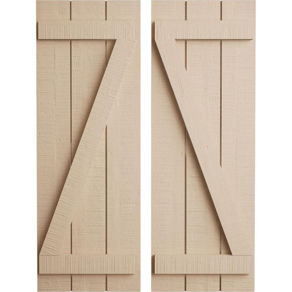 Ekena Millwork 16.5 in. x 90 in. Timberthane Polyurethane 3-Board Joined Board-n-Batten Rough Cedar Faux Wood Shutters w/Z-Board Pair