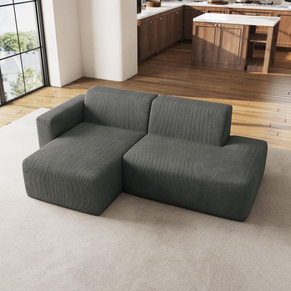 Uixe 94.44 in. Square Arm 2-Piece Corduroy L-Shaped Sectional Sofa