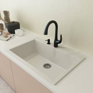 Campino Uno Milk White Granite Composite 33 in. Single Bowl Drop-In/Undermount Kitchen Sink with Strainer