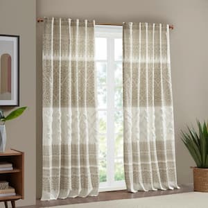 Mila Taupe 50 in.W x 84 in.L Cotton Printed Window Panel with Chenille Detail and Lining