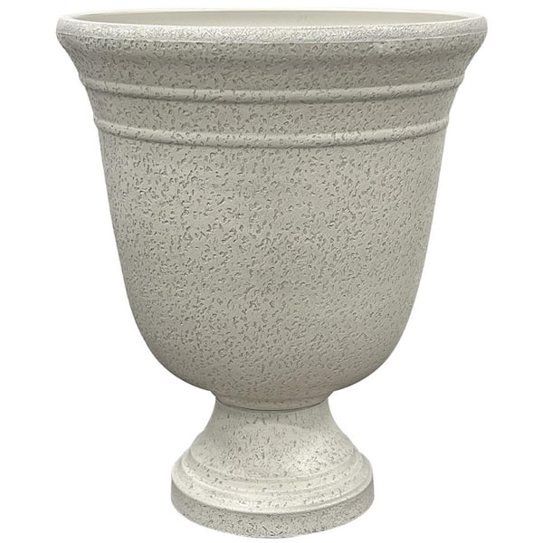 Vigoro Westpoint 16 in. Dia Beige Composite Urn Planter with Pedestal