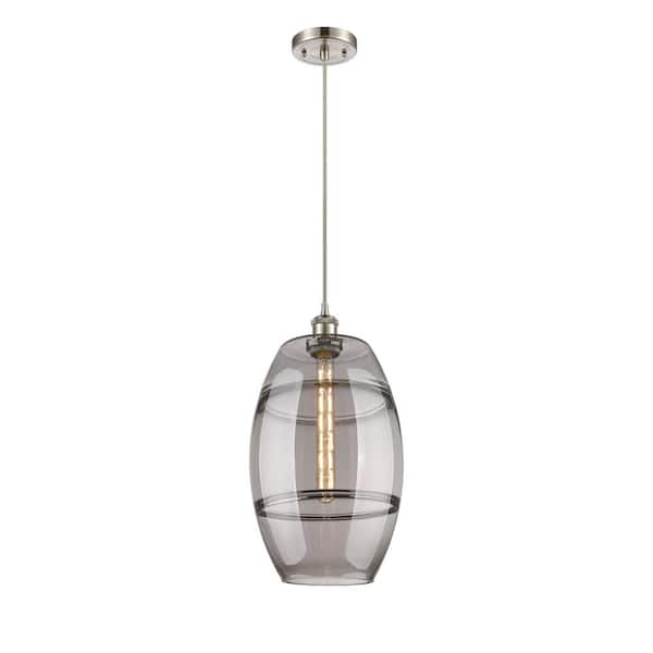 Innovations Vaz 100-Watt 1-Light Brushed Satin Nickel Standard Mini Pendant Light with Painted Glass Shade, No Bulbs Included