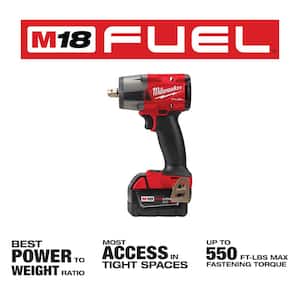 M18 FUEL 18V Lithium-Ion Brushless Cordless 1/2 in. Mid-Torque Impact Wrench with Pin Detent Kit, Resistant Batteries