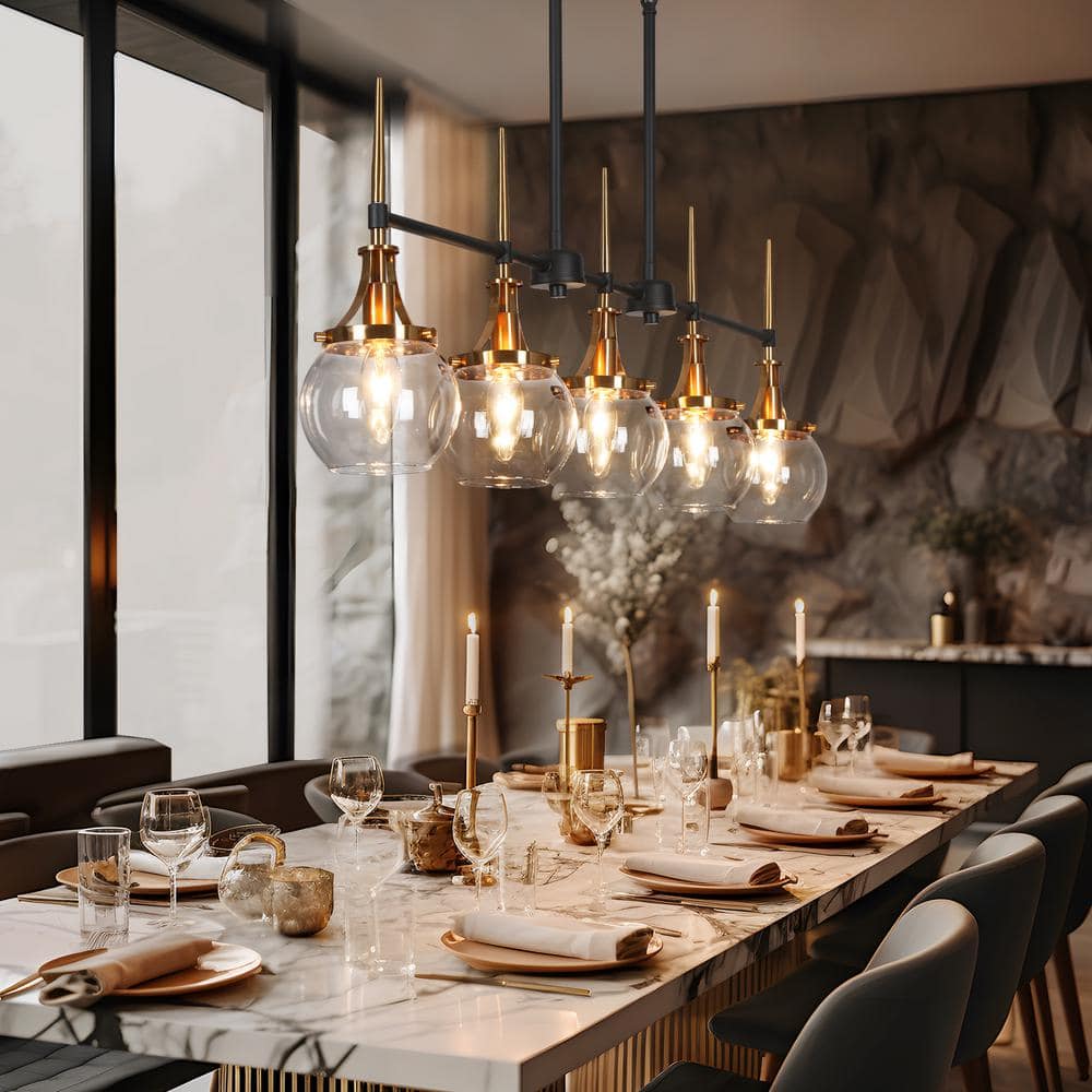lical 「träumeline」 LNC Orbline 36 in. Transitional 5-Light Black and Brass Linear