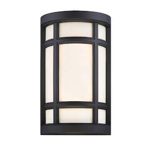 Logan Square 8 in. 2-Light Black Transitional Wall Sconce with Opal Glass Shade