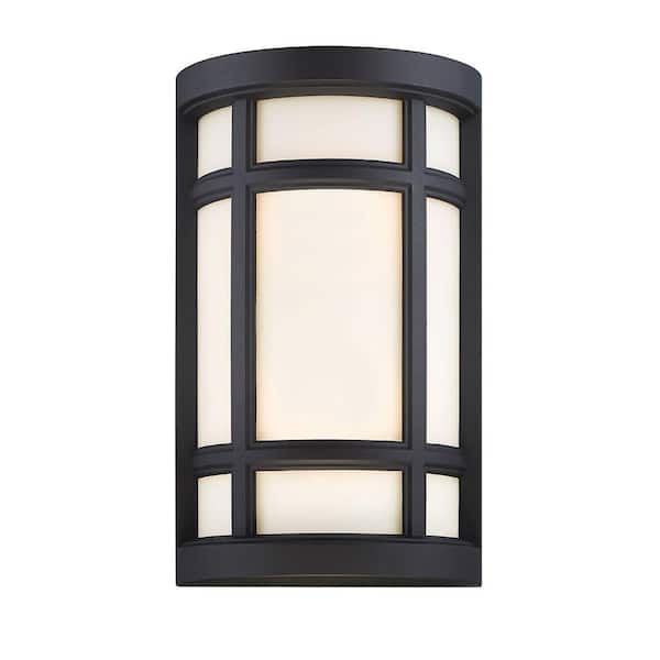 Logan Square 8 in. 2-Light Black Transitional Wall Sconce with Opal Glass Shade