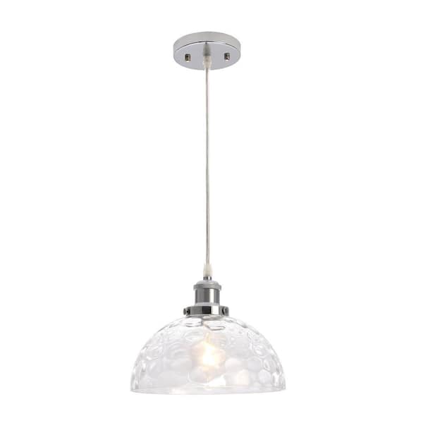 ADSENSTY 1-Light Modern Minimalist Chrome Half Dome Pendant with Clear Water Ripple Glass Shade