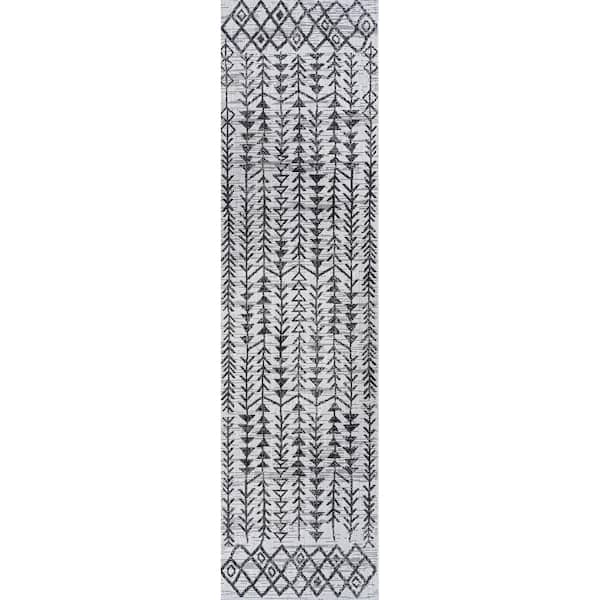 Tokay Ivory/Black 2 ft. x 8 ft. Bohemian Geometric Indoor/Outdoor Area Rug