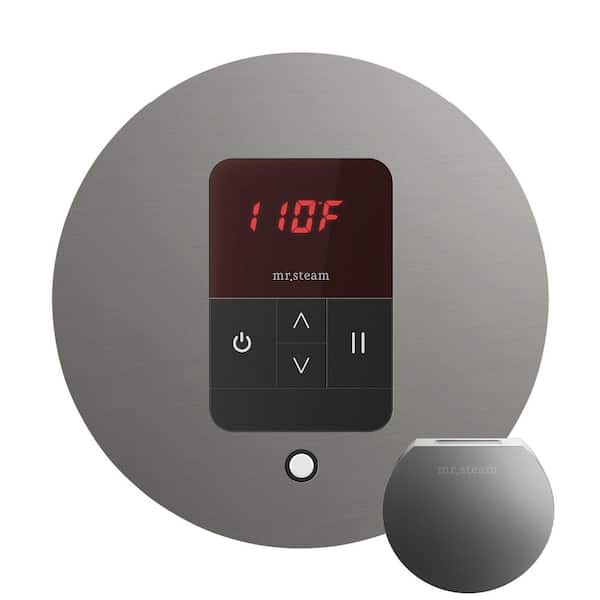 iTempo Round Steam Shower Control and Steamhead in Satin Steel