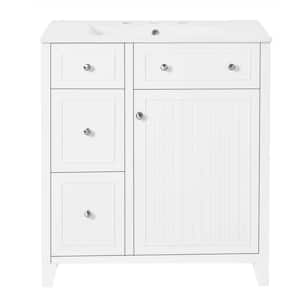 30 in. W Freestanding Bathroom Vanity in White with White Ceramic Basin, Double-Layer Drawer and Adjustable Shelf