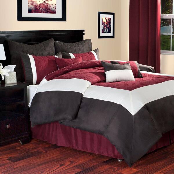 Lavish Home Hotel 9-Piece Burgundy Queen Comforter Set