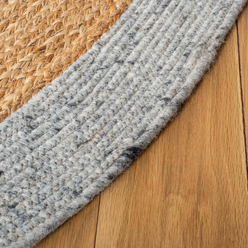 Gray and Natural Oval Braided Wool Cotton Rug 6' x 9'