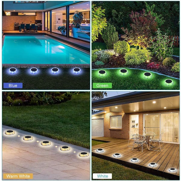 Solar Powered 4-Lights Deco Clear LED In-Ground Well Light, Garden Pool Porch Waterproof Warm White LED