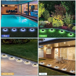 Solar Powered 4-Lights Deco Clear LED In-Ground Well Light, Garden Pool Porch Waterproof Warm White LED