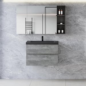 29.5 in. W x 19.7 in. D x 22.5 in. H Single Sink Wall Mounted Bath Vanity in Grey with Black Quartz Top