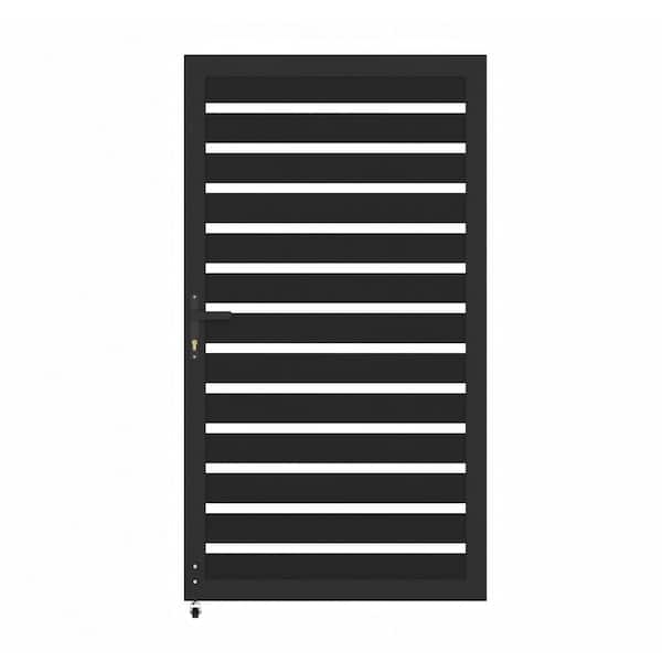 4 ft. W x 6 ft. H Sooty Black Aluminum Alloy Semi-Enclosed Slat Gate For Ventilation with Lock and Anti-Sag Wheel
