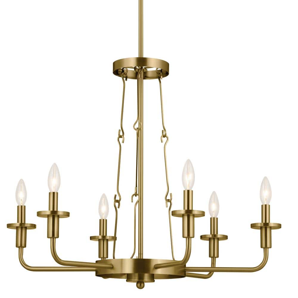 Vetivene Natural Brass 6-Light Chandelier with Opal Glass Shades