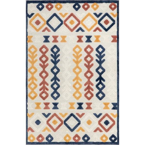 nuLOOM Corra Blue 8 ft. x 10 ft. Geometric Indoor/Outdoor Area Rug