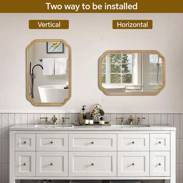 Natural Wood 24 in. W x 36 in. H Rectangle Solid Wood Frame Mirror with Rounded Corners for Bathroom Living Room Decor