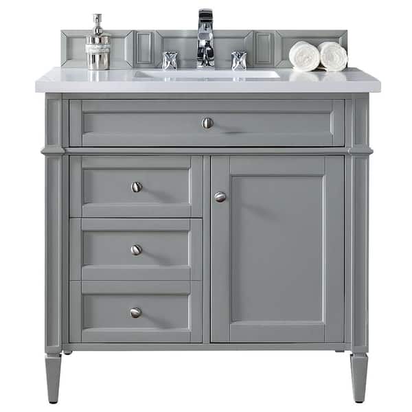 James Martin Signature Vanities Brittany 36 in. W Single Vanity in Urban Gray with Quartz Vanity Top in White with White Basin