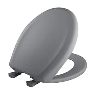 Soft Close Round Plastic Closed Front Toilet Seat in Country Grey Removes for Easy Cleaning and Never Loosens