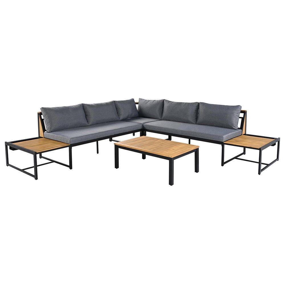 4-Piece Metal Outdoor Patio Loveseat Furniture Set, Sofa Set with Gray ...