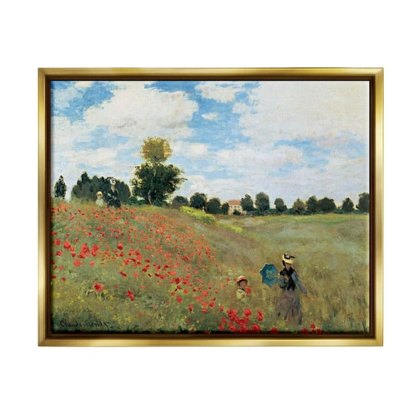 The Poppy Field Monet Classic Painting by Claude Monet Floater Frame Nature Wall Art Print 21 in. x 17 in.