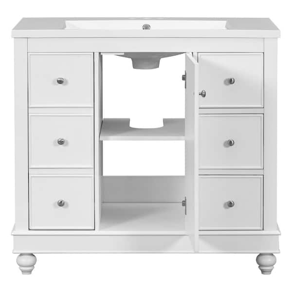 Tileon 35 in. W x 18 in. D x 33 in. H Traditional Bath Vanity Cabinet without Top with 4 Drawers and Adjustable Shelf in White