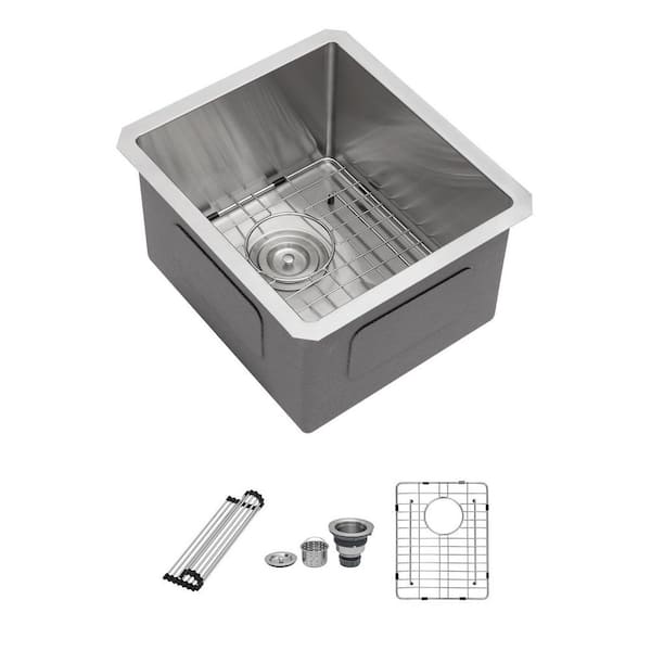 15 in. Drop-In Single Bowl 16-Gauge Brushed Nickel Stainless Steel Kitchen Sink with Drain Assembly and Drying Rack