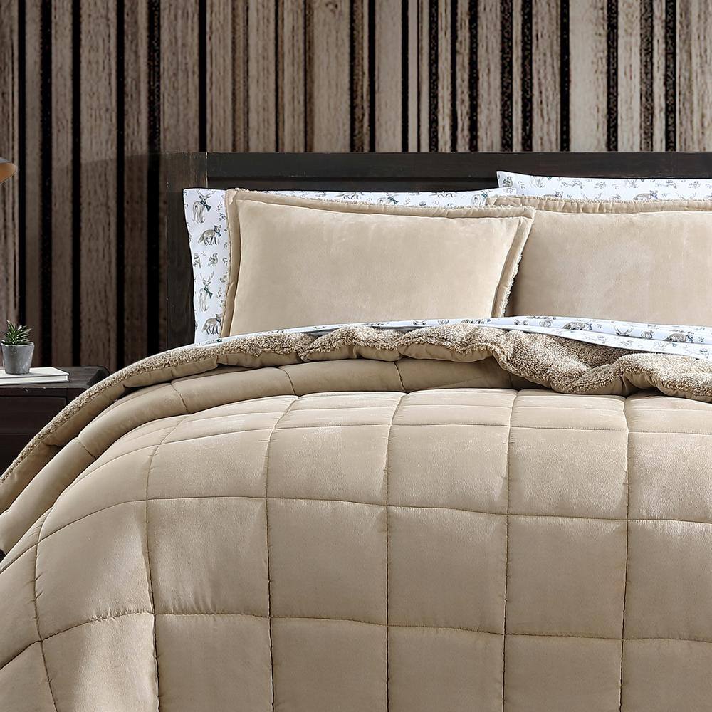 Twin Brown Reversible Microfiber Comforter and Sham Set