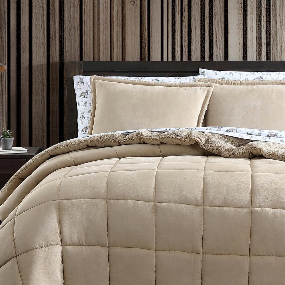Full Reversible Brown Microfiber Comforter and Sham Set